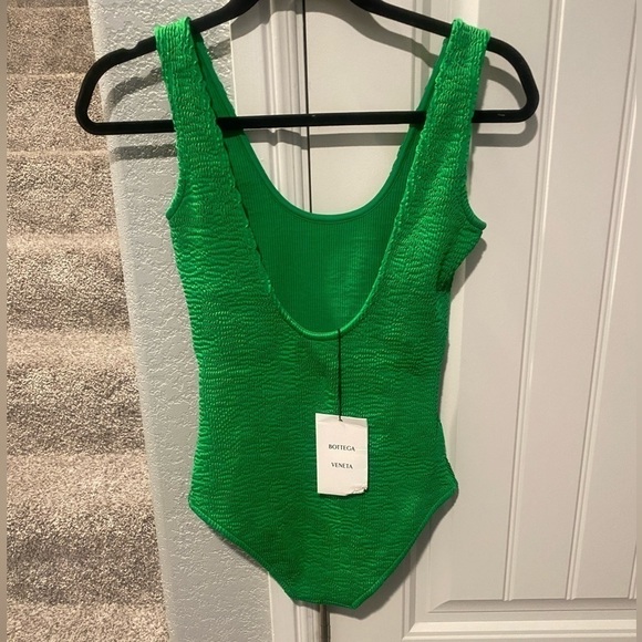Bottega Veneta Green Crinkle One Piece Swimsuit - Picture 3 of 10